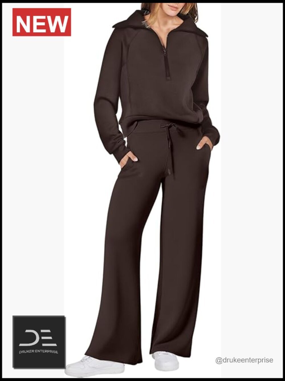 2 Piece Outfits Half Zip Sweatshirt & Wide Leg Pants Matching Lounge Set